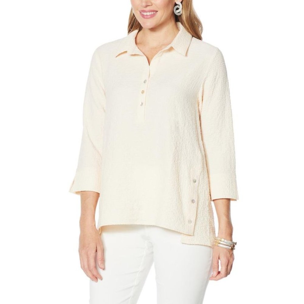 MarlaWynne Running Stitch Henley Popover in Soft Peach